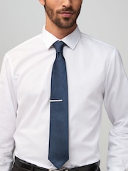 Navy Textured Tie with Tie Clip - Image 2 of 5