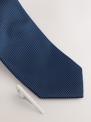 Navy Textured Tie with Tie Clip - Image 5 of 5