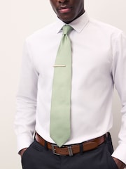 Sage Green Textured Tie with Tie Clip - Image 1 of 6