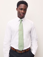Sage Green Textured Tie with Tie Clip - Image 2 of 6