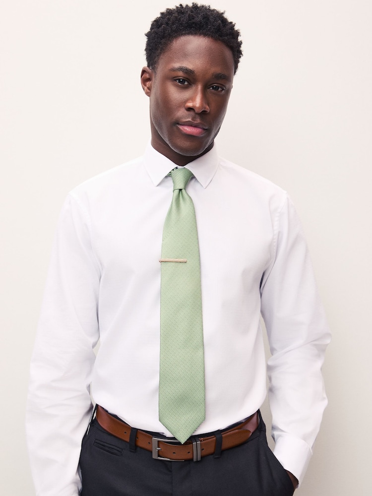 Sage Green Textured Tie with Tie Clip - Image 2 of 6