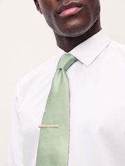 Sage Green Textured Tie with Tie Clip - Image 3 of 6