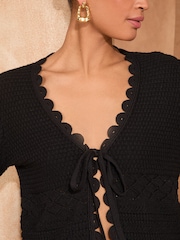 Love & Roses Black Scallop Tie Cardigan - Image 2 of 4