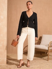 Love & Roses Black Scallop Tie Cardigan - Image 3 of 4