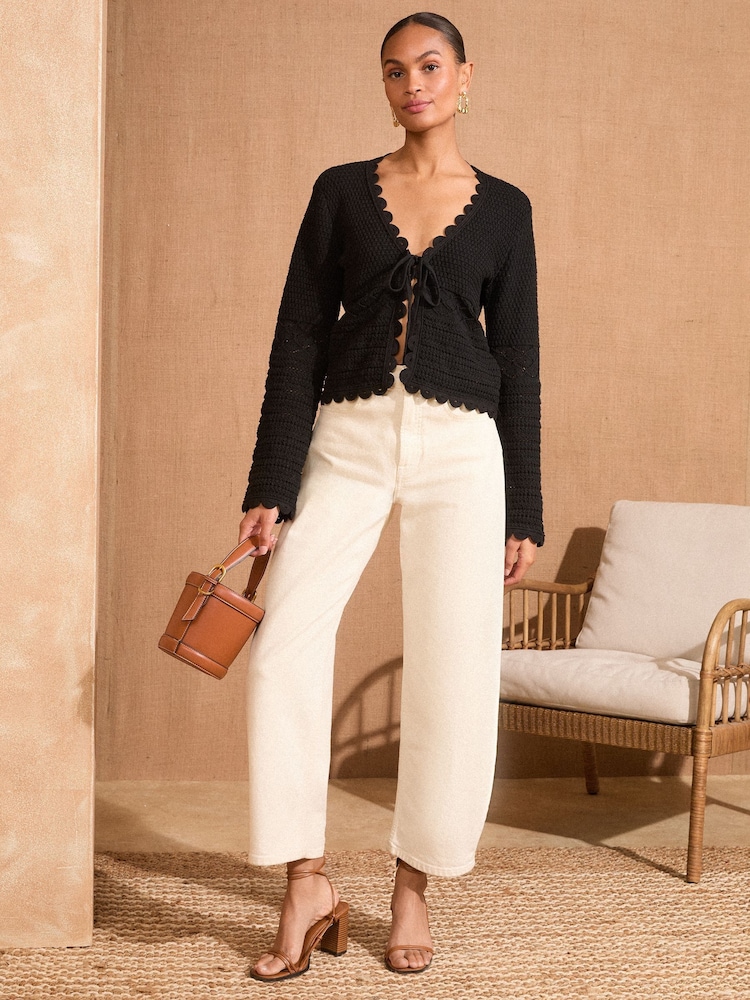 Love & Roses Black Scallop Tie Cardigan - Image 3 of 4