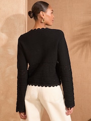 Love & Roses Black Scallop Tie Cardigan - Image 4 of 4