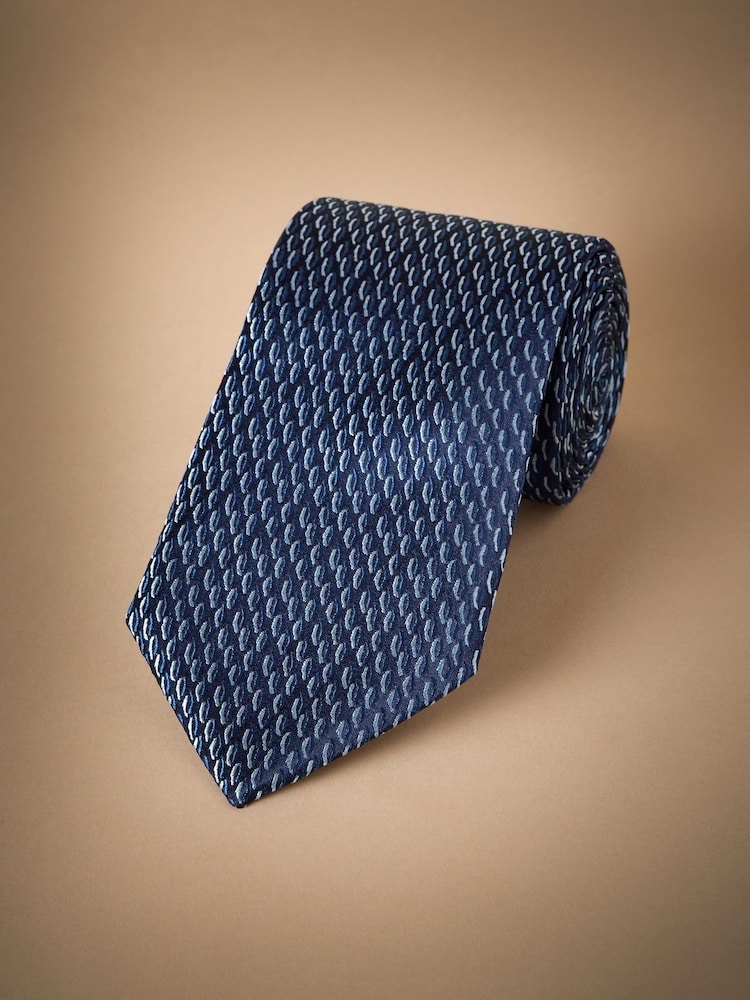 Navy/White Italian Silk Design Tie - Image 1 of 3