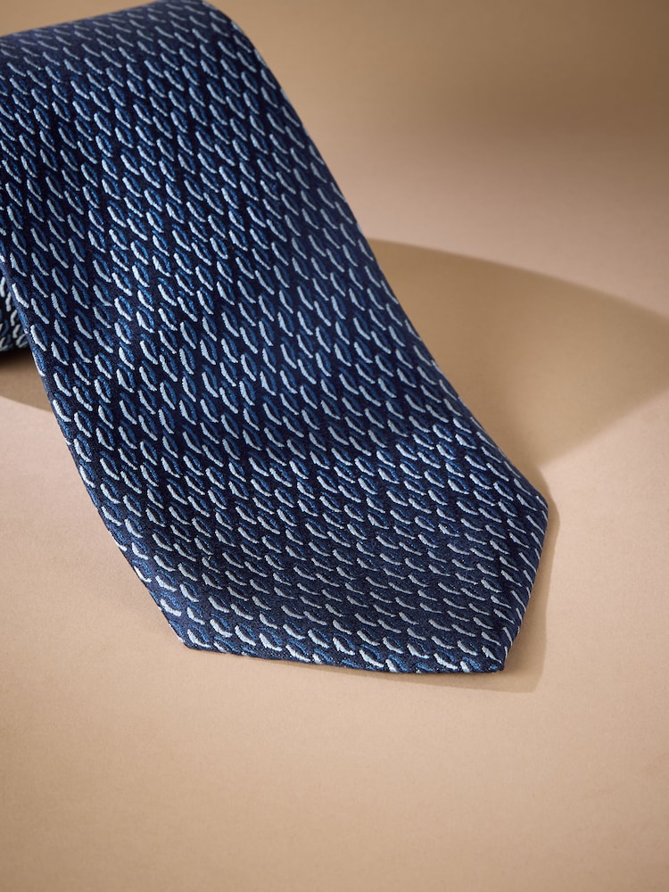 Navy/White Italian Silk Design Tie - Image 2 of 3