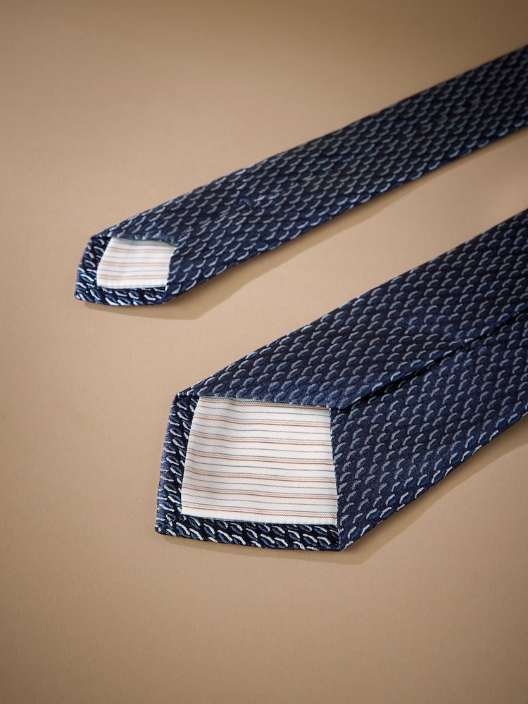 Navy/White Italian Silk Design Tie - Image 3 of 3