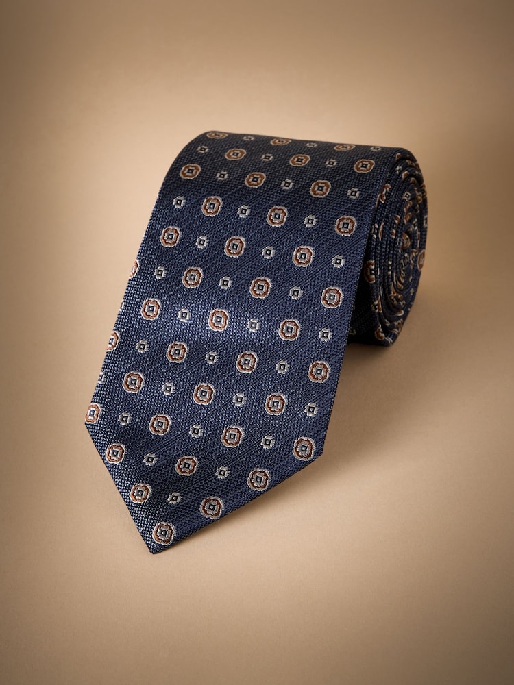 Navy Italian Silk Design Tie - Image 1 of 3