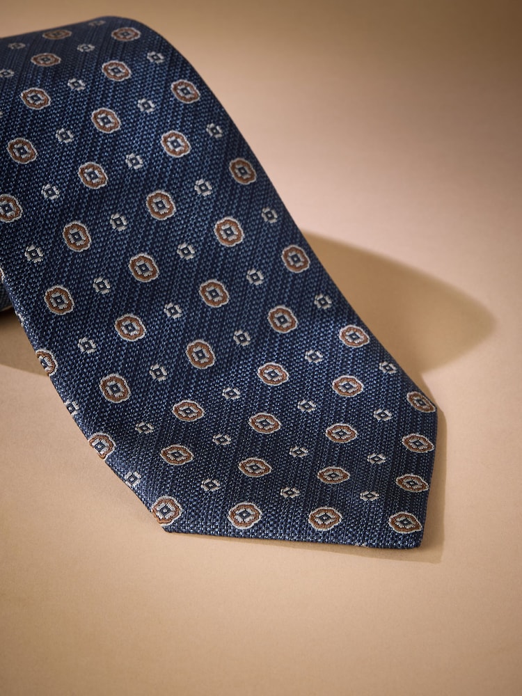 Navy Italian Silk Design Tie - Image 2 of 3