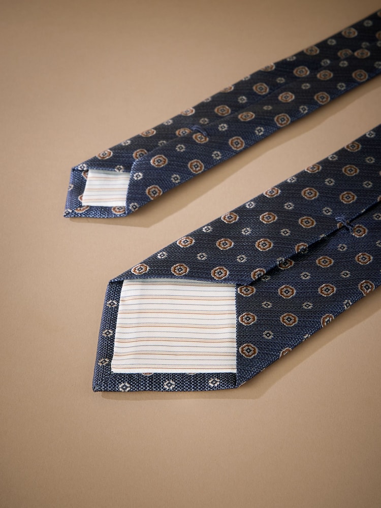 Navy Italian Silk Design Tie - Image 3 of 3 Navy Italian Silk Design Tie - Image 3 of 3