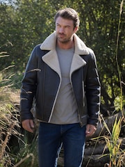 Lakeland Leather Brown Javelin Sheepskin Asymmetric Zip Aviator Jacket - Image 1 of 8