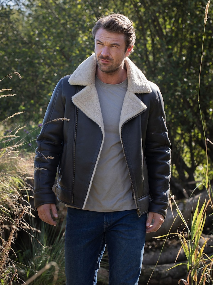 Lakeland Leather Brown Javelin Sheepskin Asymmetric Zip Aviator Jacket - Image 1 of 8