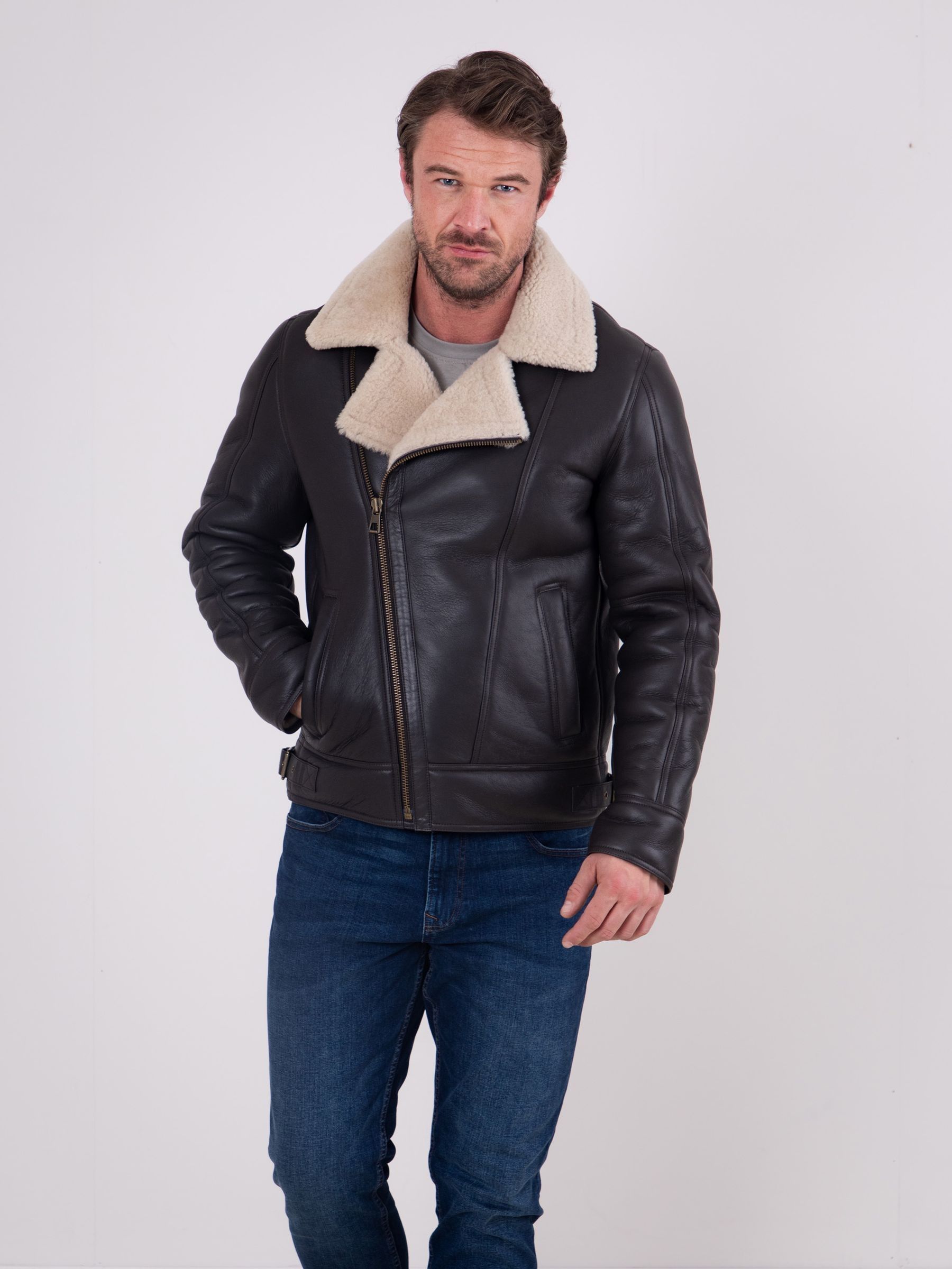 Buy Lakeland Leather Brown Javelin Sheepskin Asymmetric Zip