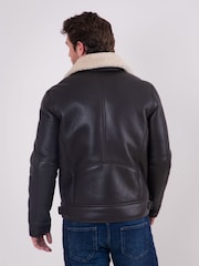 Lakeland Leather Brown Javelin Sheepskin Asymmetric Zip Aviator Jacket - Image 3 of 8