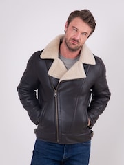 Lakeland Leather Brown Javelin Sheepskin Asymmetric Zip Aviator Jacket - Image 4 of 8