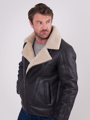 Lakeland Leather Brown Javelin Sheepskin Asymmetric Zip Aviator Jacket - Image 5 of 8