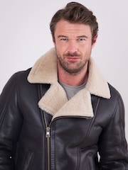 Lakeland Leather Brown Javelin Sheepskin Asymmetric Zip Aviator Jacket - Image 6 of 8