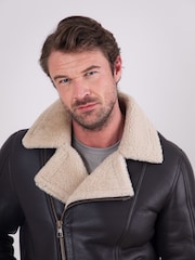Lakeland Leather Brown Javelin Sheepskin Asymmetric Zip Aviator Jacket - Image 7 of 8