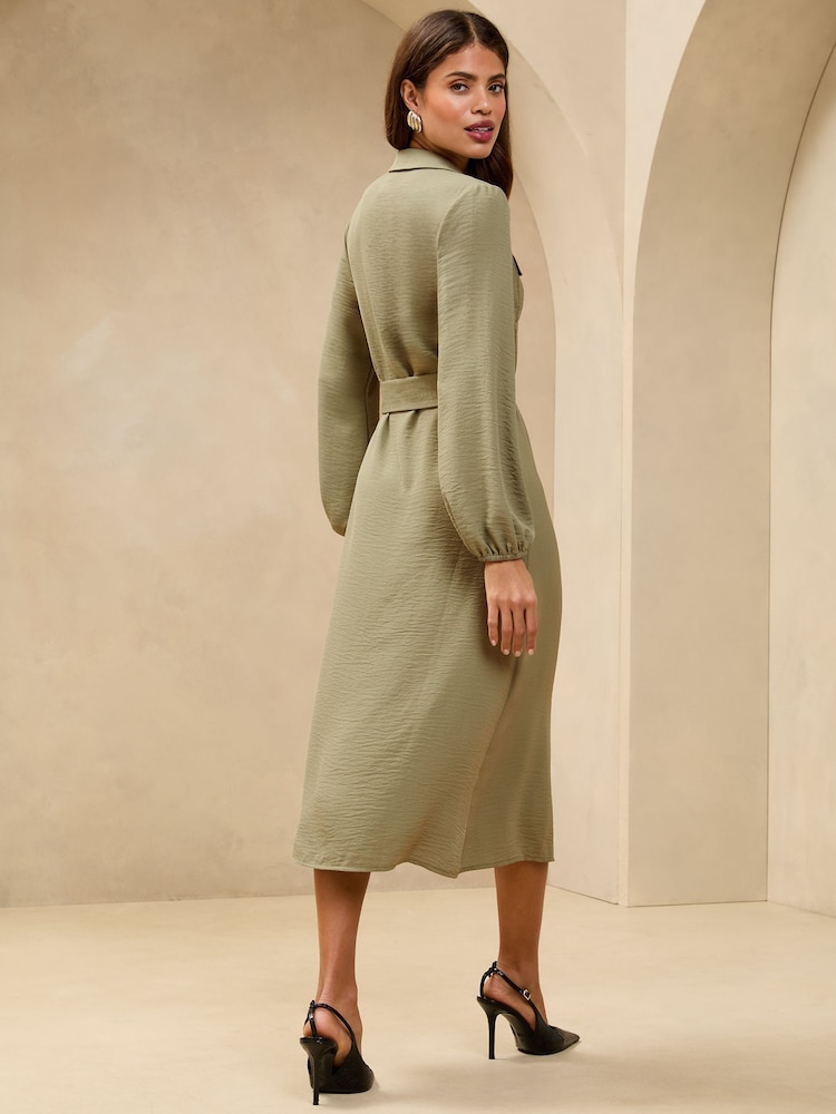 Lipsy Khaki Green Midi Long Sleeve Button Through Shirt Dress - Image 4 of 4 Lipsy Khaki Green Midi Long Sleeve Button Through Shirt Dress - Image 4 of 4