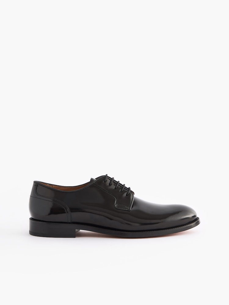 Black Wide Fit Signature Leather Sole Derby Shoes - Image 2 of 7 Black Wide Fit Signature Leather Sole Derby Shoes - Image 2 of 7
