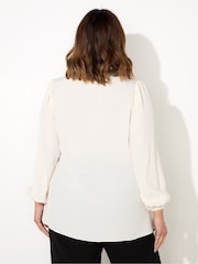 Live Unlimited White Curve V-Neck Contrast Stitch Blouse - Image 3 of 4