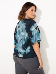 Live Unlimited Blue Curve Floral Print Woven Elevated T-Shirt - Image 4 of 4