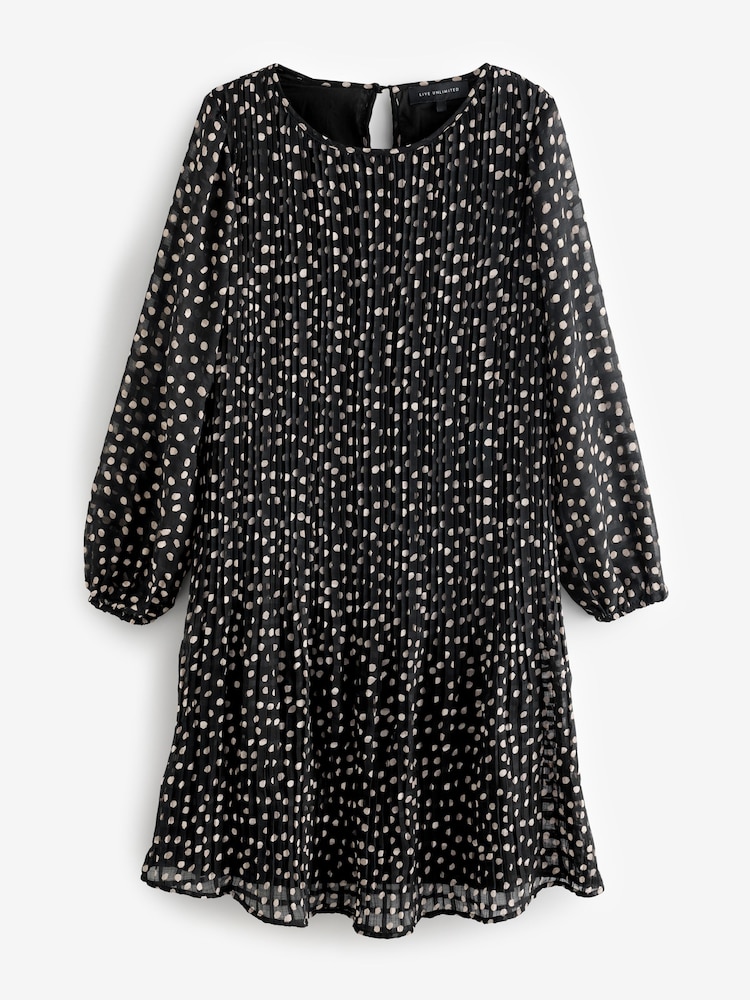 Live Unlimited Black Curve Mono Polka Dot Pleat Dress - Image 1 of 1
