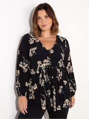 Live Unlimited Black Curve Floral Tie Front Blouse - Image 1 of 3