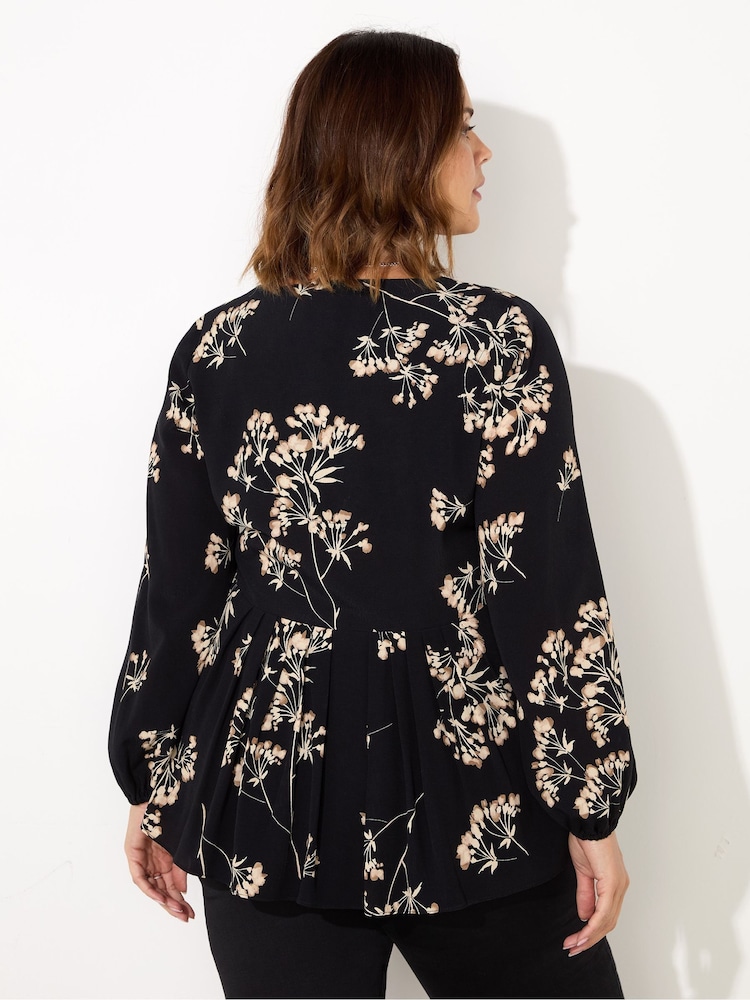 Live Unlimited Black Curve Floral Tie Front Blouse - Image 2 of 3