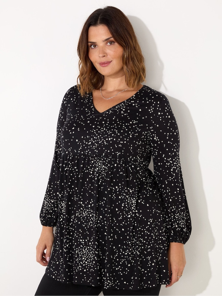 Live Unlimited Curve Heart Print Gathered V-Neck Tunic - Bild 1 von 4