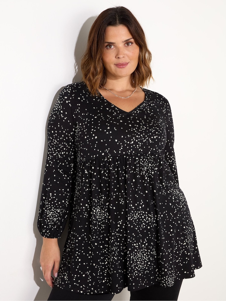 Live Unlimited Curve Heart Print Gathered V-Neck Tunic - Bild 2 von 4