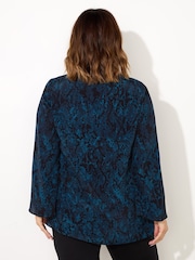 Live Unlimited Blue Curve Snake Effect Print V-Neck Blouse - Image 4 of 5