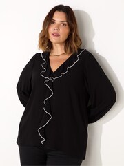 Live Unlimited Black Curve Ruffle Top With Contrast Stitching - Image 2 of 5