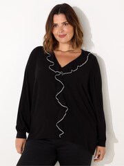 Live Unlimited Black Curve Ruffle Top With Contrast Stitching - Image 3 of 5
