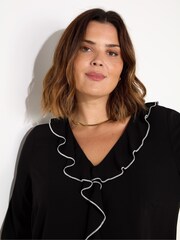 Live Unlimited Black Curve Ruffle Top With Contrast Stitching - Image 4 of 5