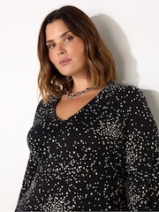 Live Unlimited Black Petite Curve Heart Print Gathered V-Neck Jersey Dress - Image 2 of 4