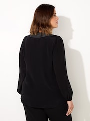 Live Unlimited Black Curve V-Neck Contrast Stitch Blouse - Image 4 of 5