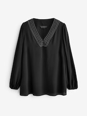 Live Unlimited Black Curve V-Neck Contrast Stitch Blouse - Image 5 of 5