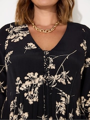 Live Unlimited Black Curve Floral Tie Front Midi Dress - Image 4 of 6