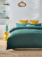 Dark Teal Cotton Rich Plain Duvet Cover and Pillowcase Set - Image 1 of 4