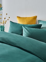 Dark Teal Cotton Rich Plain Duvet Cover and Pillowcase Set - Image 2 of 4