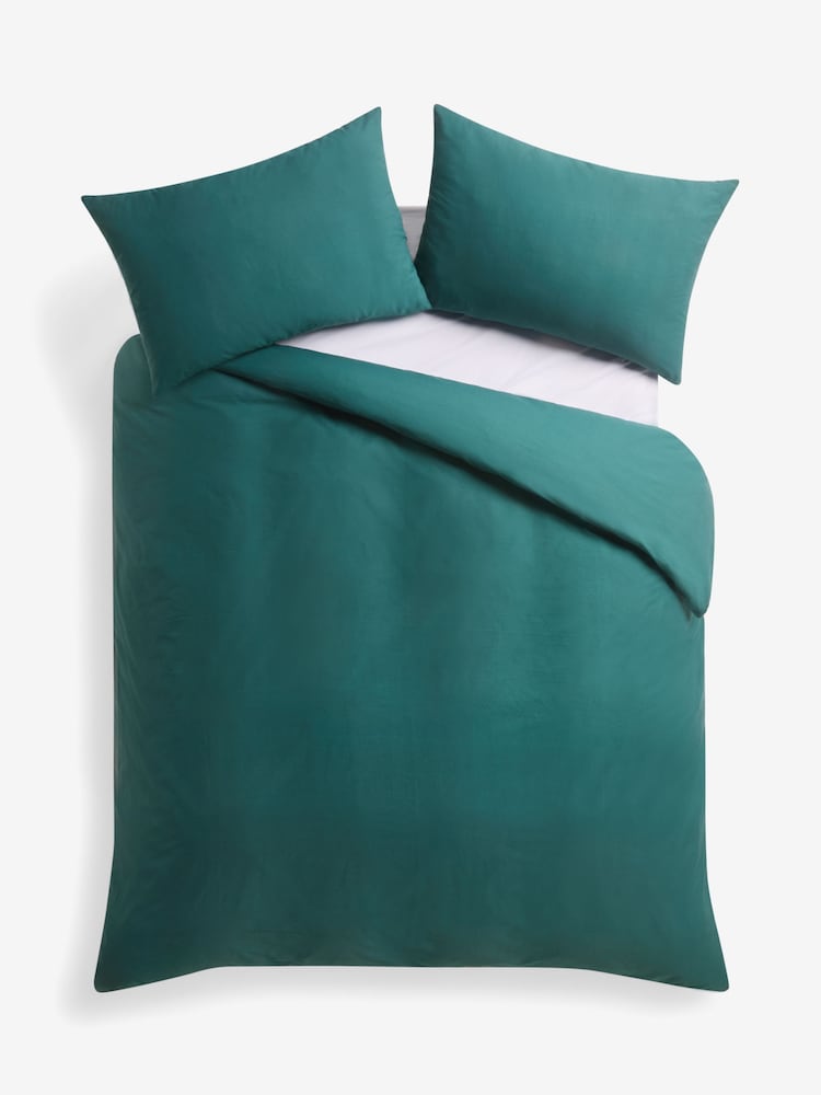 Dark Teal Cotton Rich Plain Duvet Cover and Pillowcase Set - Image 4 of 4