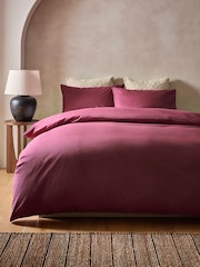 Berry Pink Cotton Rich Plain Duvet Cover and Pillowcase Set - Image 1 of 4