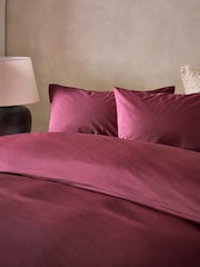 Berry Pink Cotton Rich Plain Duvet Cover and Pillowcase Set - Image 2 of 4