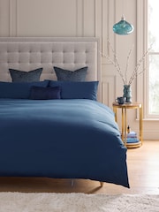Navy Cotton Rich Plain Duvet Cover and Pillowcase Set - Image 1 of 4
