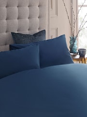 Navy Cotton Rich Plain Duvet Cover and Pillowcase Set - Image 2 of 4