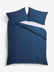 Navy Cotton Rich Plain Duvet Cover and Pillowcase Set - Image 3 of 4