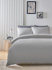 Silver Cotton Rich Plain Duvet Cover and Pillowcase Set - Image 1 of 3